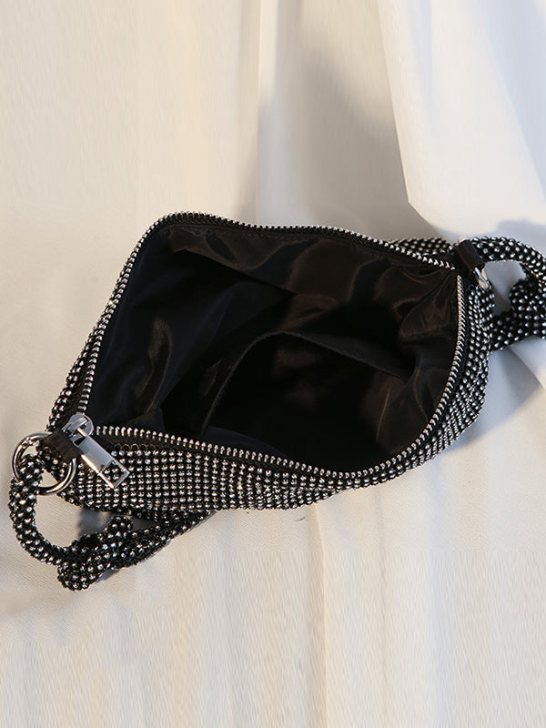 Sac à main à nœud, à strass, à fermeture éclair