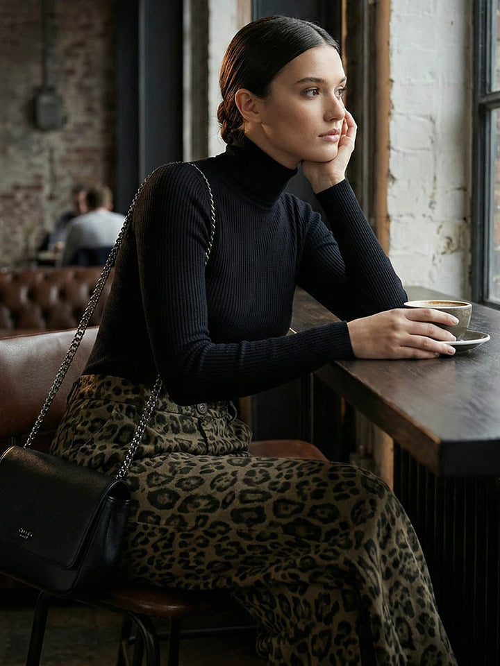 Pantalon urbain à imprimé léopard, patchwork, à jambes larges