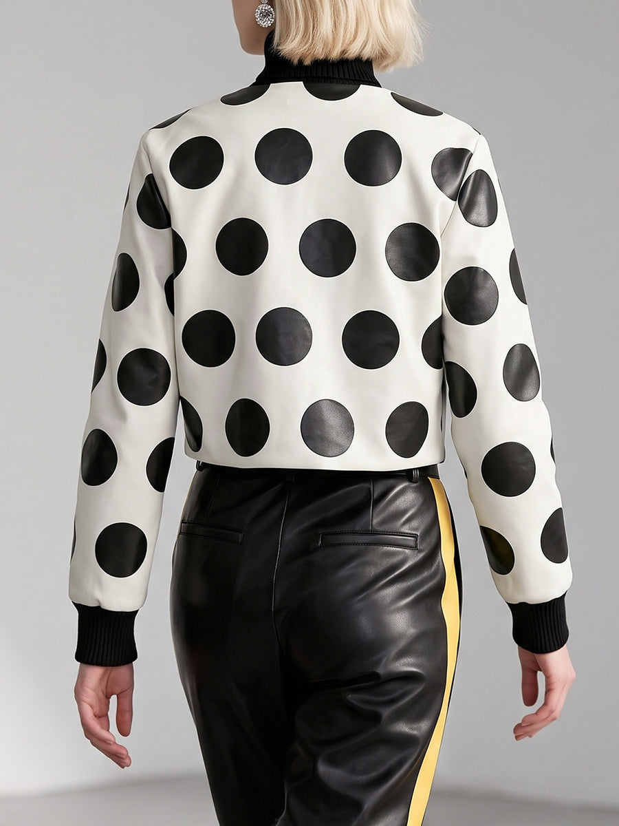 Veste à fermeture éclair, à empiècements, à pois, à manches longues, à col rond