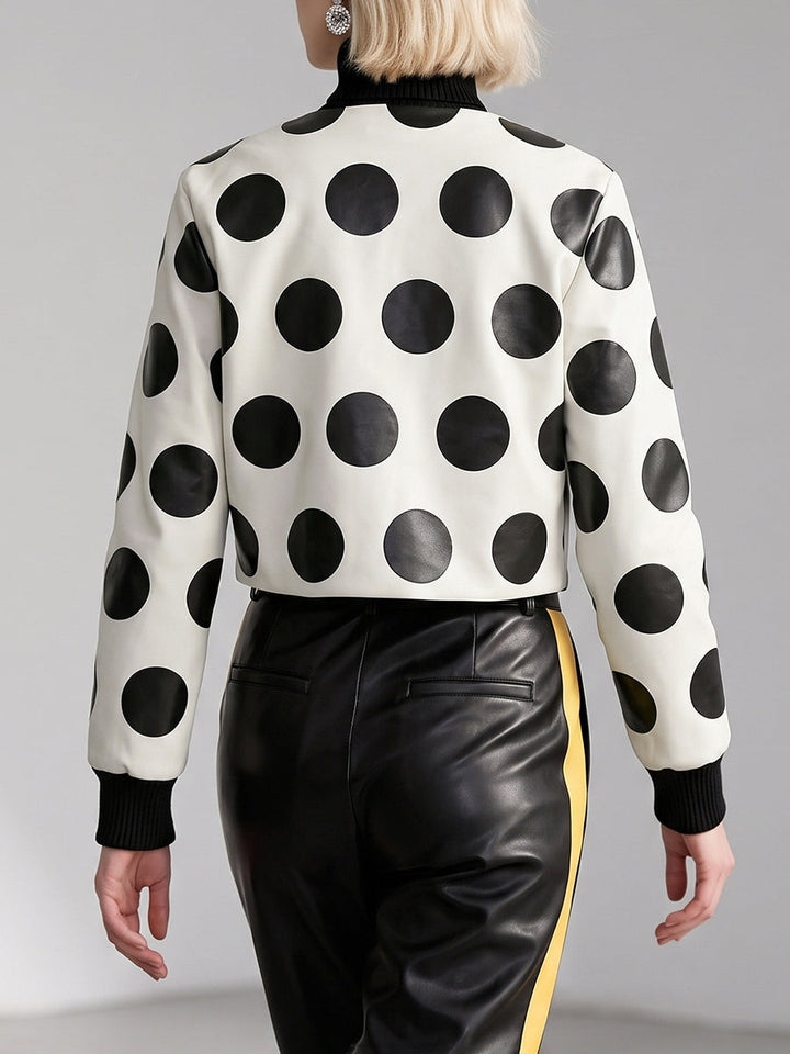 Veste à fermeture éclair, à empiècements, à pois, à manches longues, à col rond