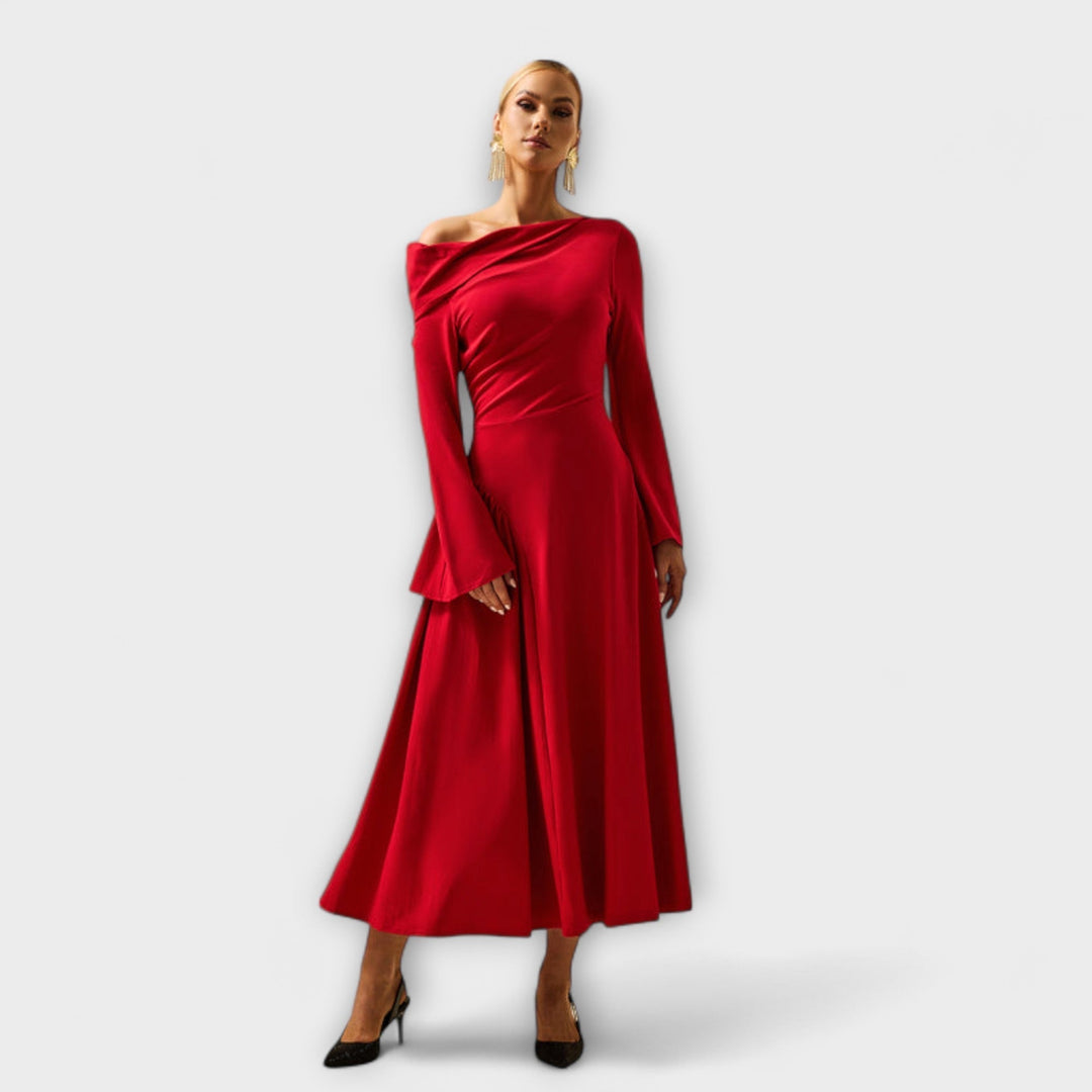 Amarisse – Robe midi drapée avec accent sur l'épaule