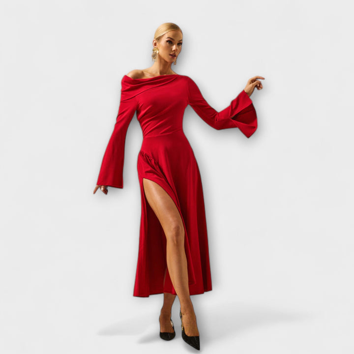 Amarisse – Robe midi drapée avec accent sur l'épaule