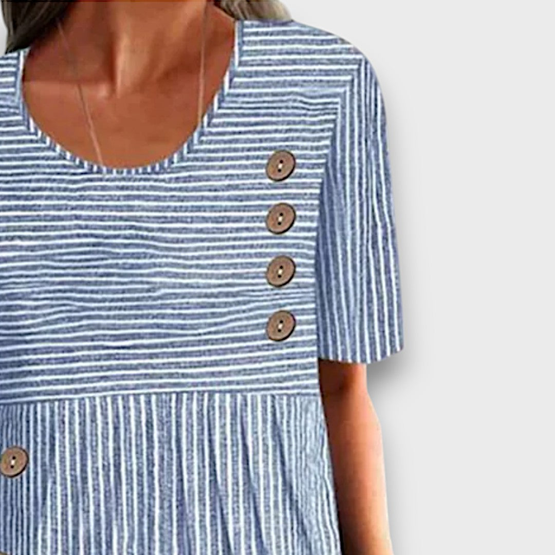 Lioraine – Robe midi rayée avec détails en boutons