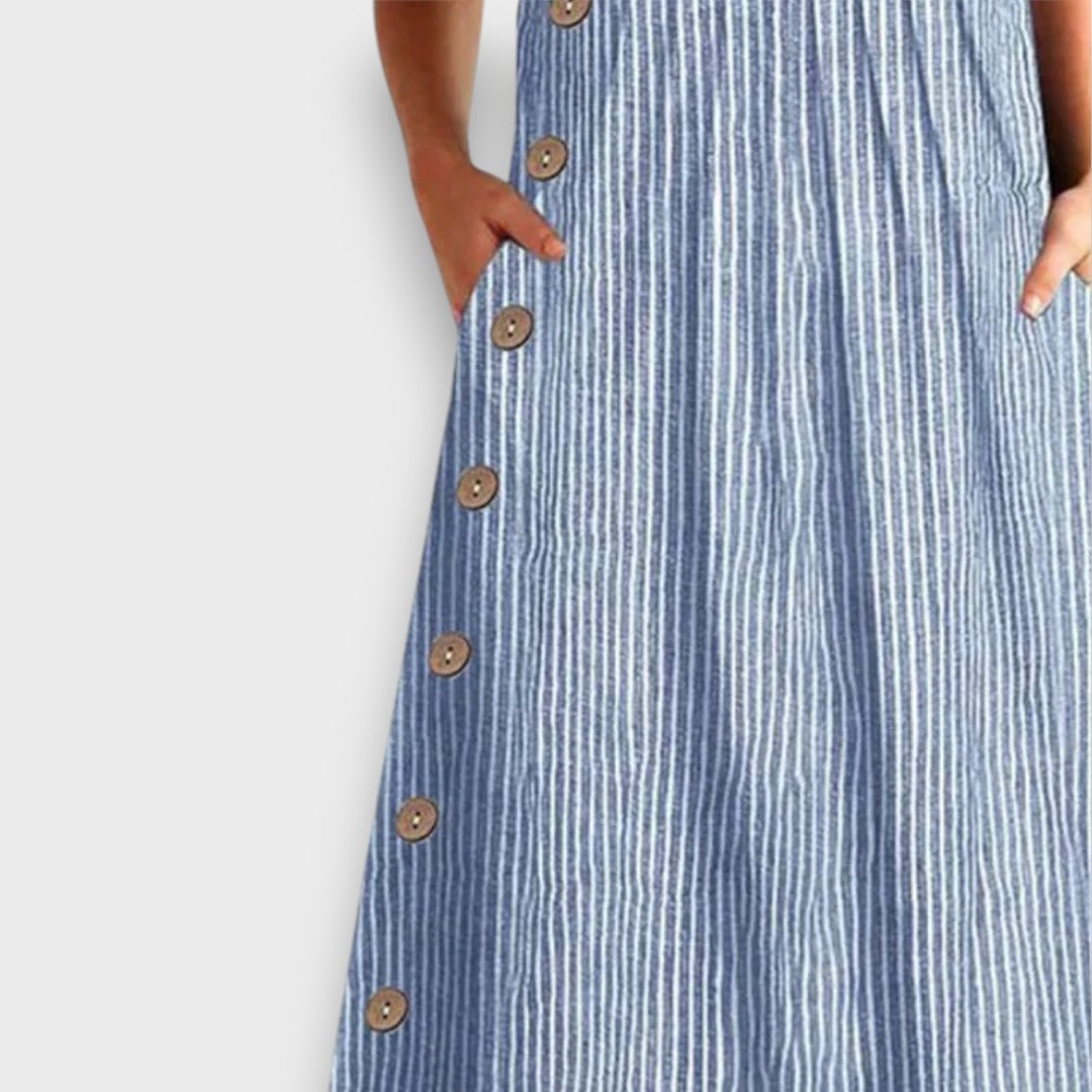 Lioraine – Robe midi rayée avec détails en boutons