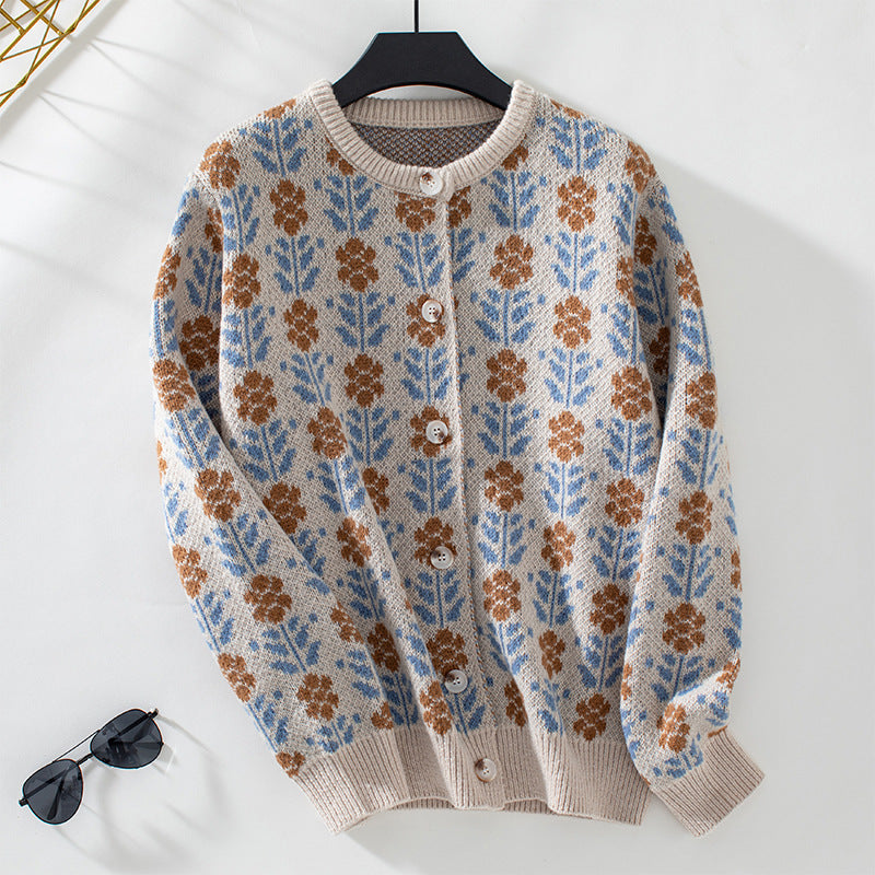 Cardigan élégant et chaud avec motif floral pour femmes