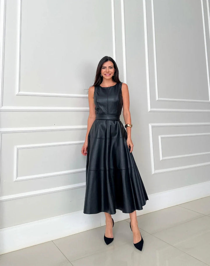 Bnita – Robe midi sans manches en simili cuir