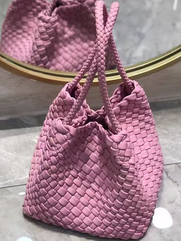 Sac à main tressé à empiècements, couleur unie