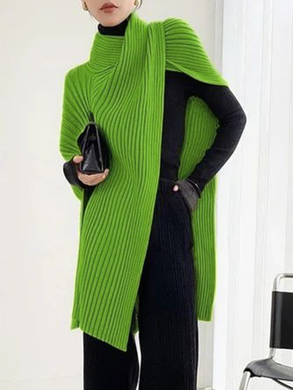 Pull ample asymétrique à empiècements, à col haut, couleur unie