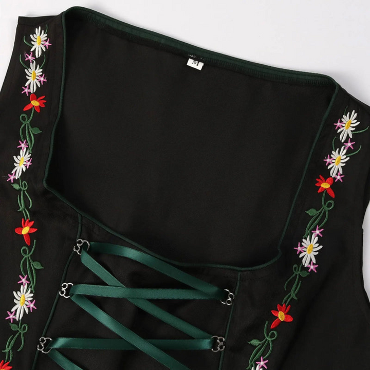 Robe Dirndl pour femmes avec accent de couleur | Robe traditionnelle classique en vert-noir