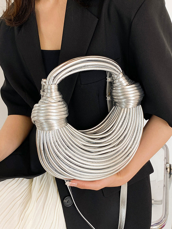 Sac bandoulière brillant à empiècements, couleur unie