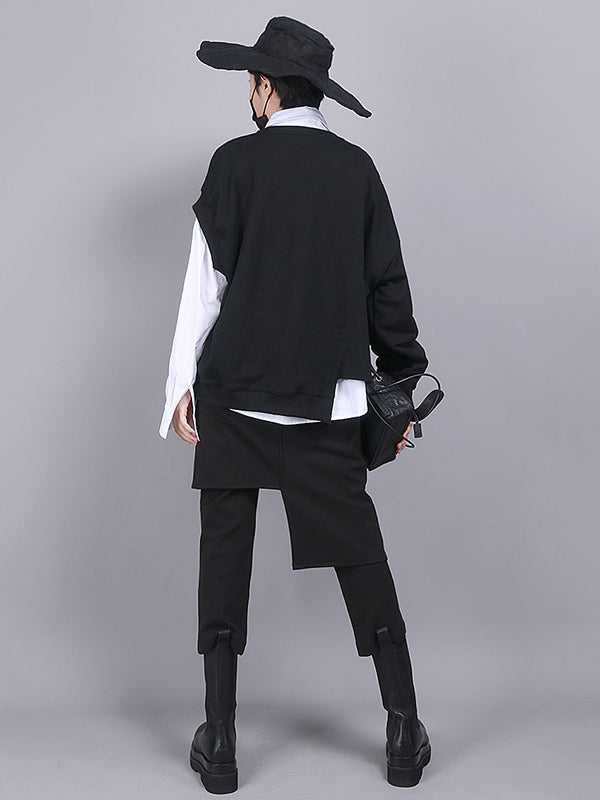 Jupe-culotte noire asymétrique taille empire, effet deux pièces