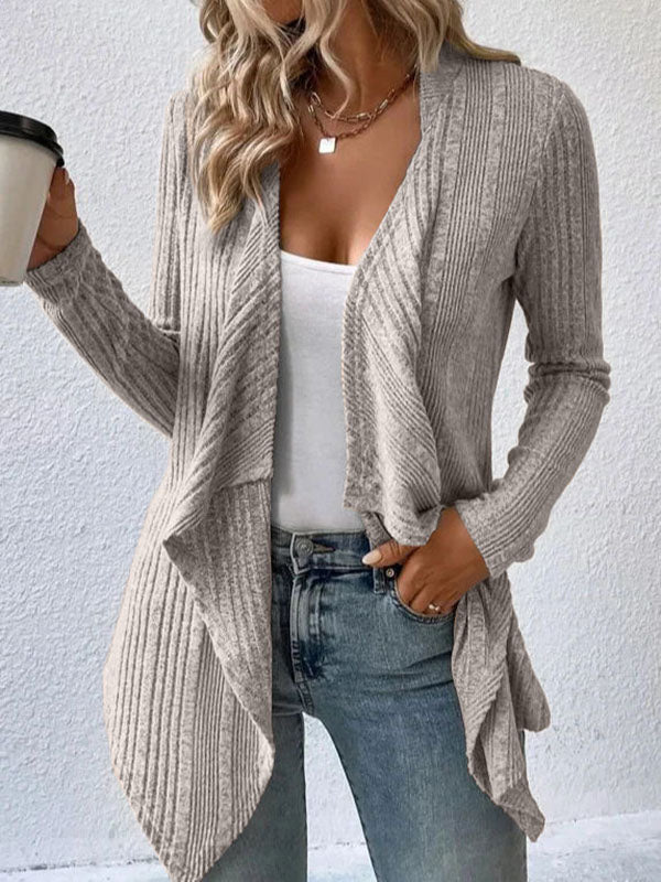 Cardigan ample à manches longues, sans col, couleur unie