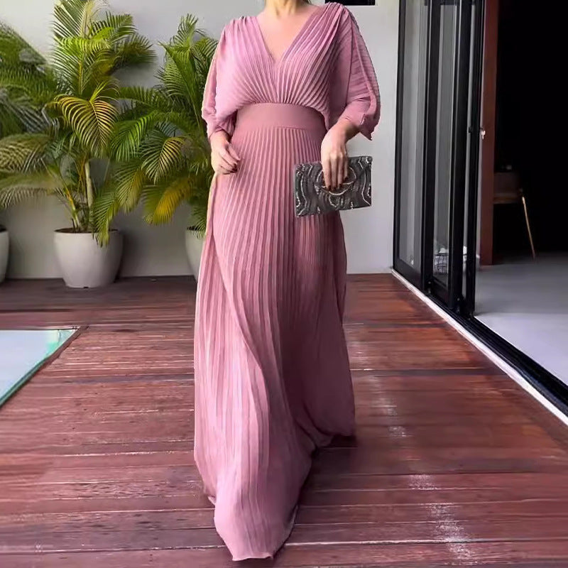 Renata - Robe maxi plissée magenta