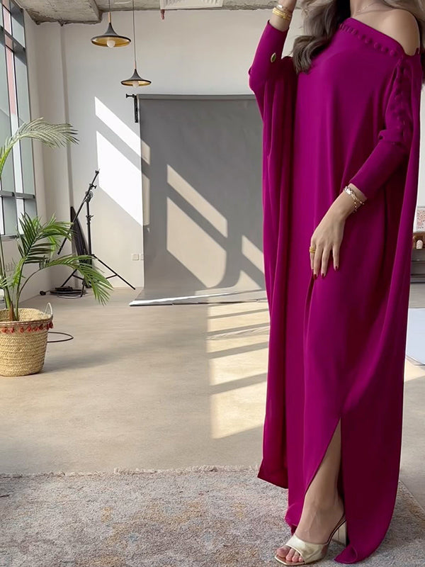 Robe longue ample boutonnée coupe droite, couleur unie