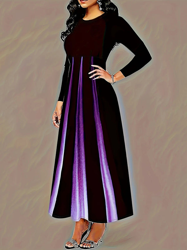 Robe longue imprimée coupe trapèze, taille haute, en dégradé, à poches, à empiècements, à col rond