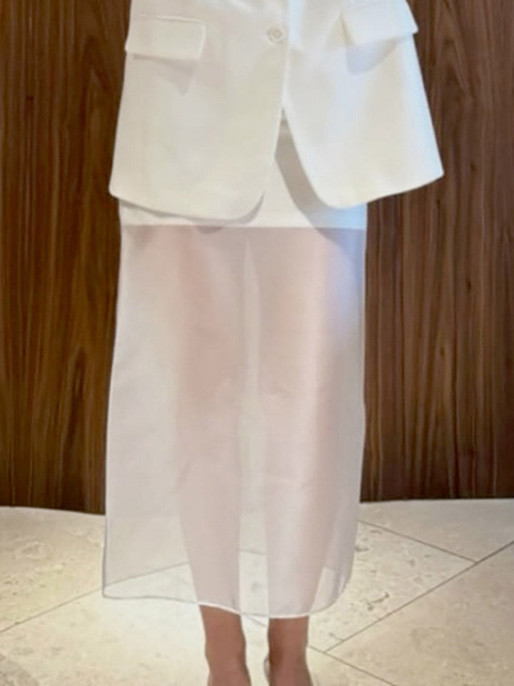 Jupe superposée transparente à taille élastique, taille haute, à empiècements, couleur unie