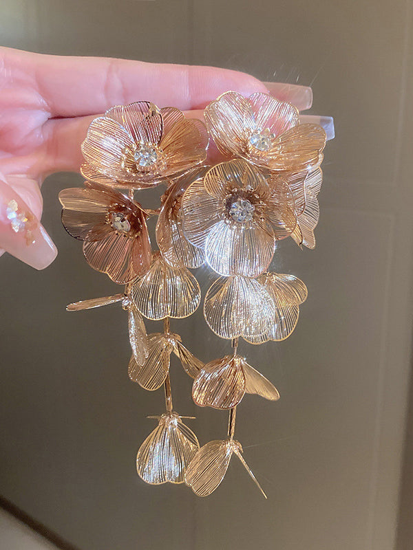 Boucles d'oreilles pendantes géométriques en forme de fleur, à strass