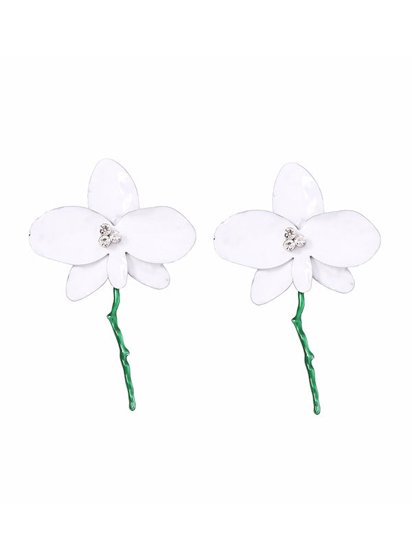 Boucles d'oreilles brillantes en forme de fleur, à strass