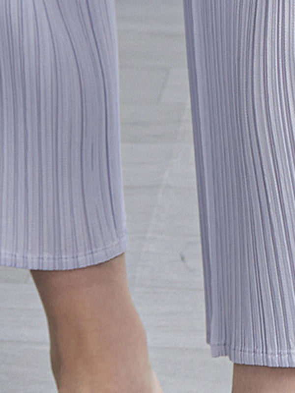 Ensemble deux pièces ample plissé à ourlet plongeant, à col rond, couleur unie – t-shirt + pantalon
