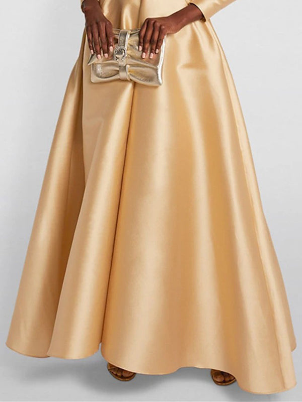 Robe longue plissée coupe trapèze, taille haute, à col en V, couleur unie