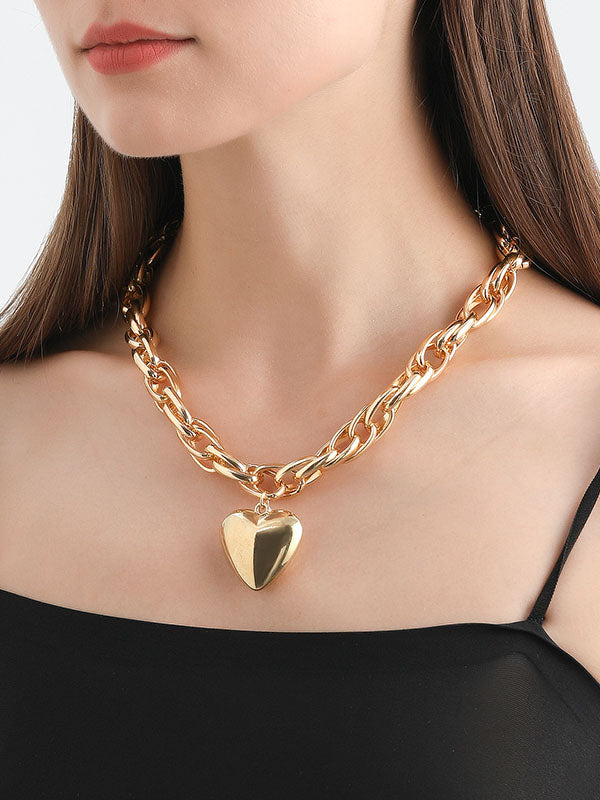 Collier normcore, à chaîne, en forme de cœur, couleur unie
