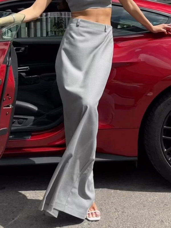 Jupe ample fendue dans le dos taille haute, sans ceinture, à empiècements, à fermeture éclair, couleur unie