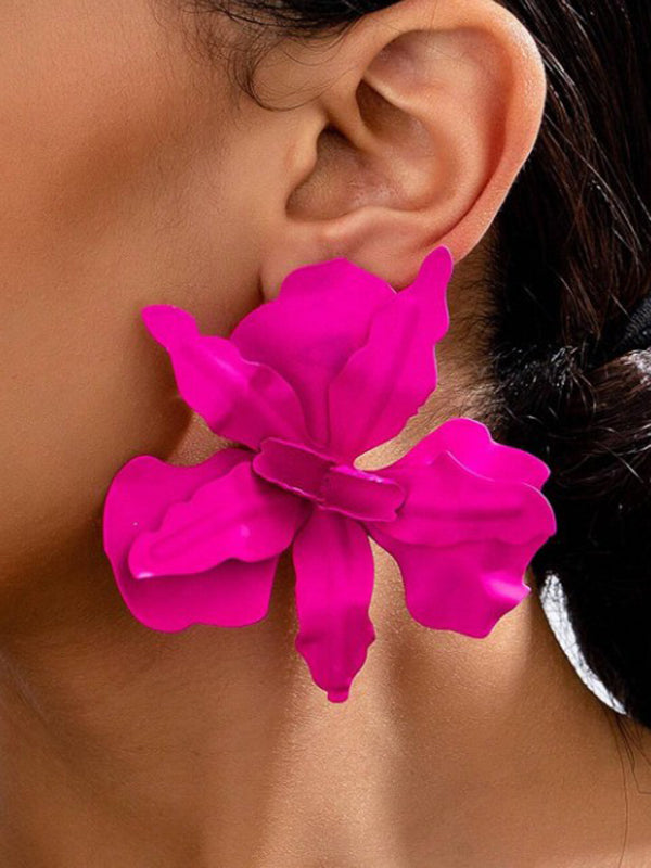Boucles d'oreilles en forme de fleur, couleur unie