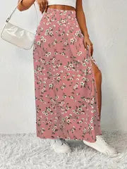 Maria | Jupe maxi imprimée florale avec taille haute et fente latérale