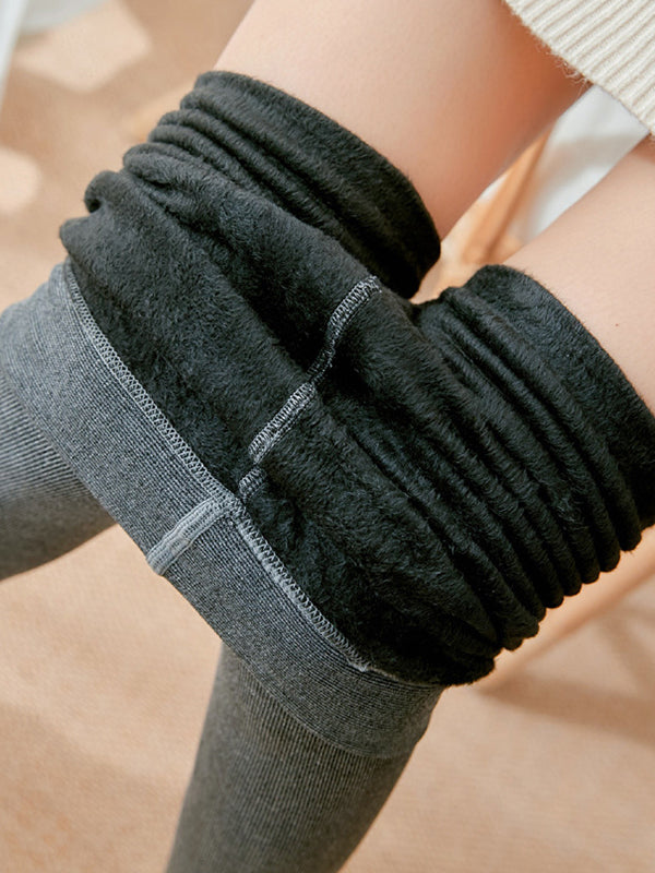 Pantalon thermique en velours de couleur unie, jambe slim Simple, garde au chaud, bas