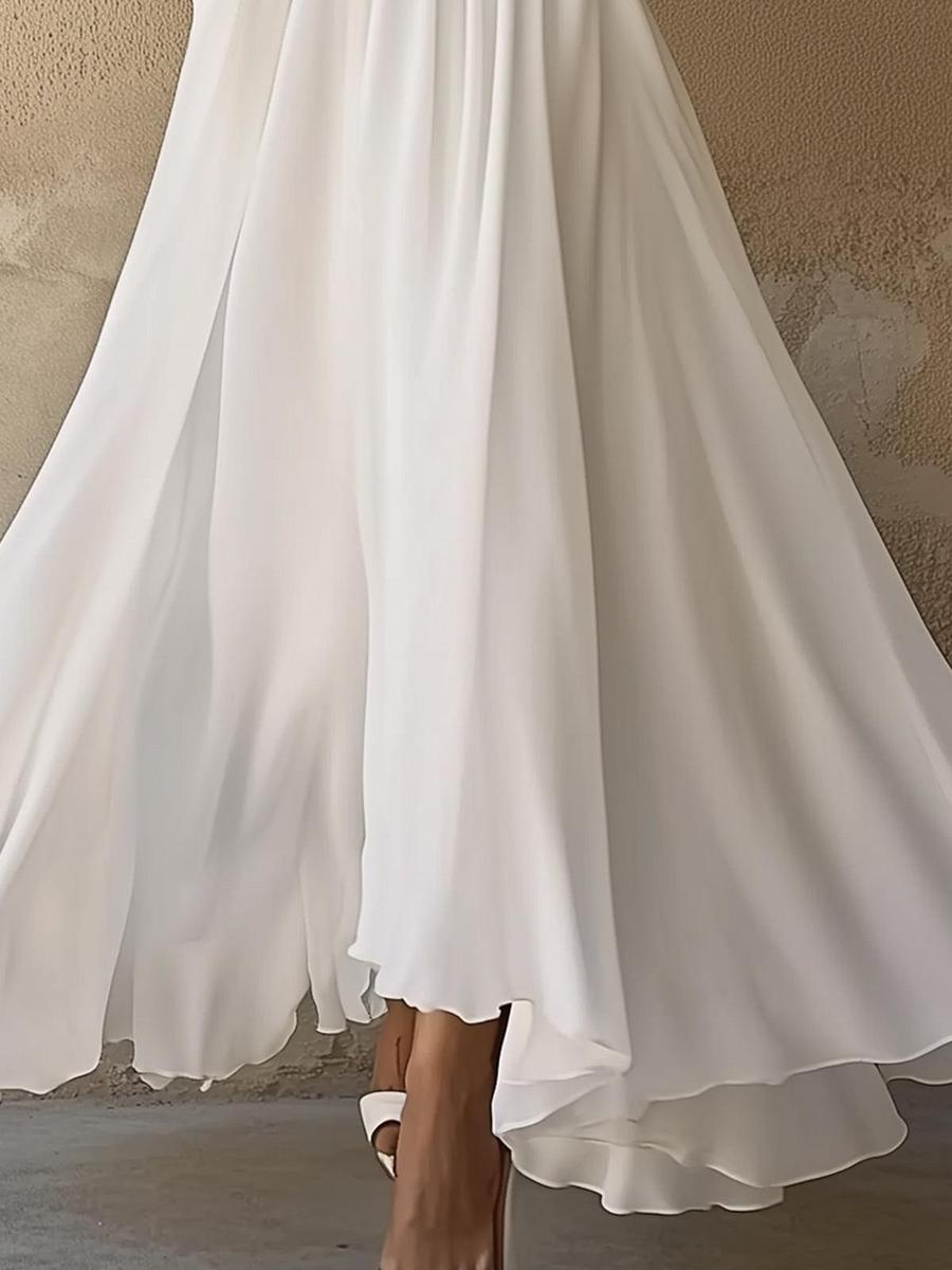 Robe Maxi Vintage à Décolleté en V en Blanc - Laura