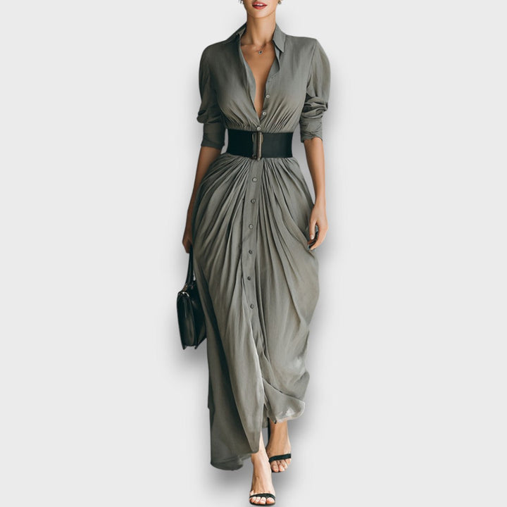 Marlenia – Robe maxi avec col et ceinture à nouer