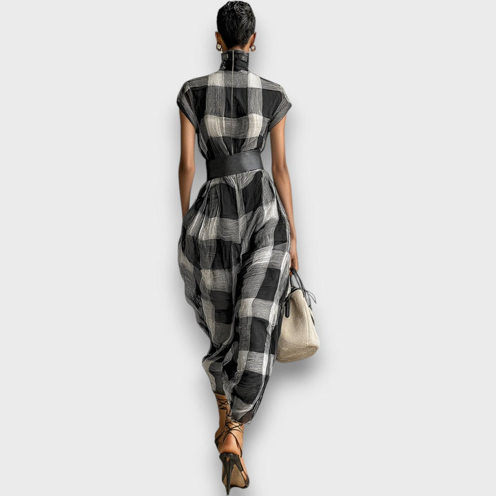 Marcia – Robe maxi en chiffon à carreaux