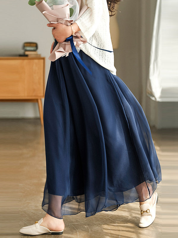 Jupe-culotte large décontractée en mousseline, couleur unie