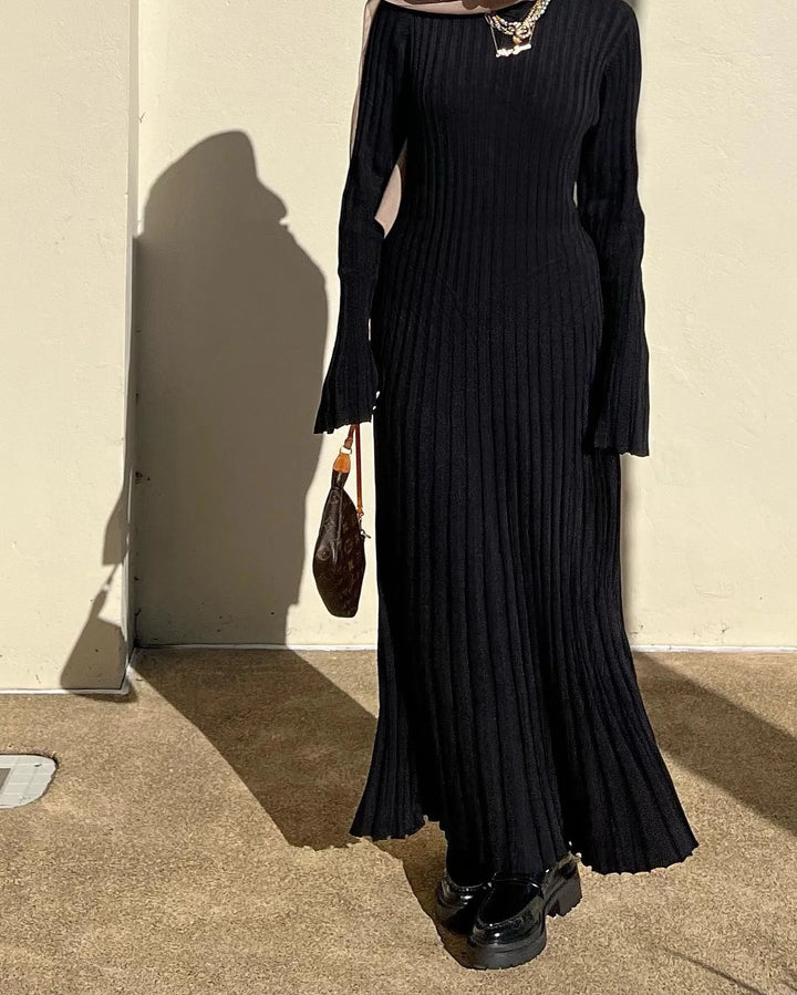 Sara - Nouvelle Robe Midi Tricot d'Automne avec Manches