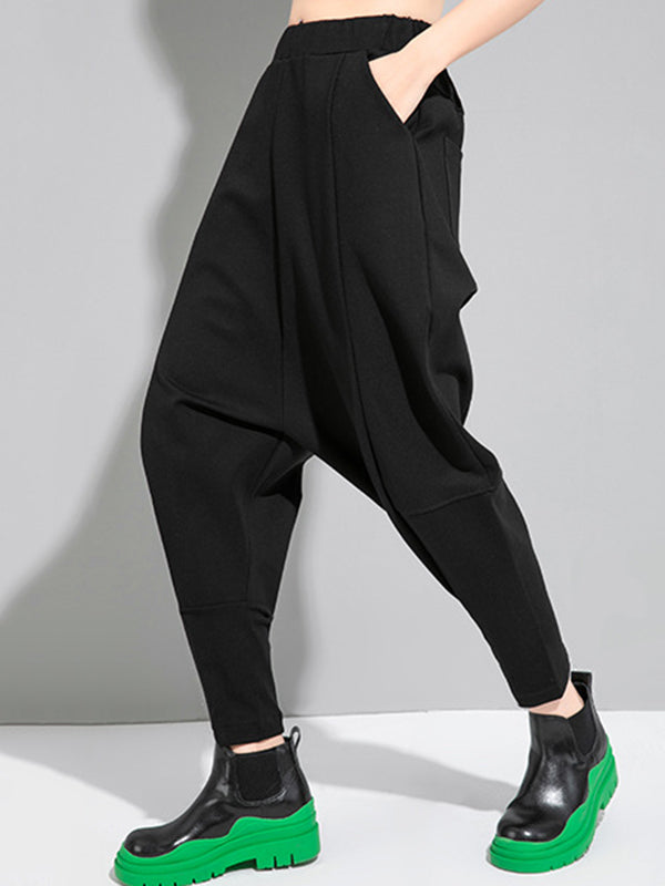 Bas simple ample décontracté à taille élastique, couleur unie