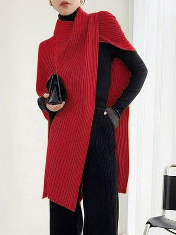 Pull ample asymétrique à empiècements, à col haut, couleur unie