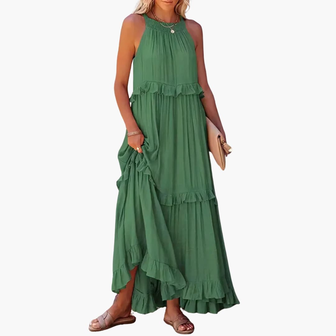 Robe maxi à volants - Robe à volants pour femmes, élégante et légère