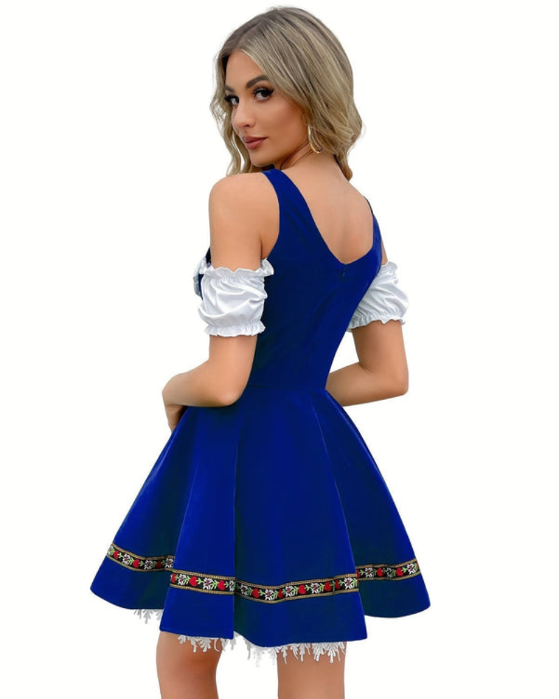 Robe Dirndl Traditionnelle Sans Épaules pour Femmes | Mini