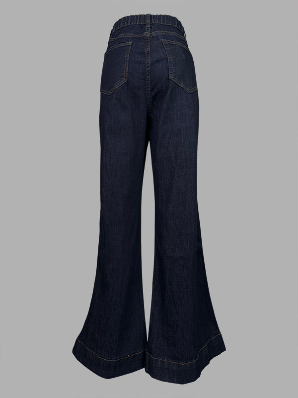 Bas de pantalon en jean évasé taille haute à empiècements