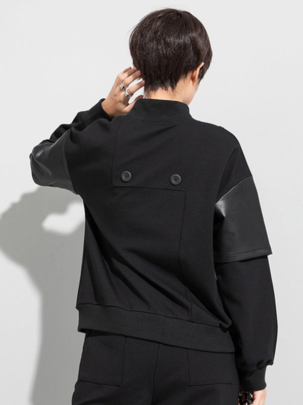Sweat-shirt asymétrique épais en PU à empiècements faux-deux