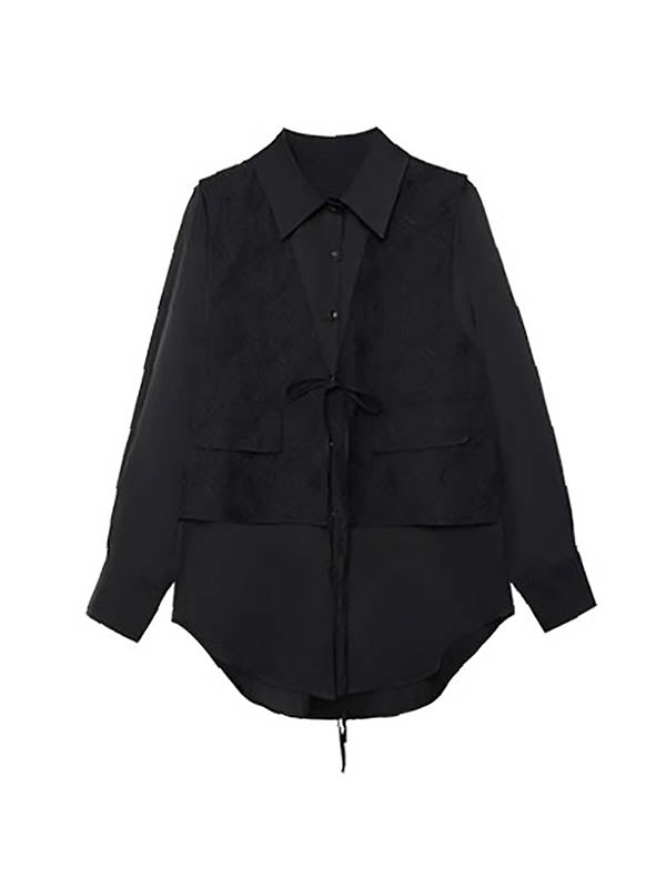 Ensemble deux pièces asymétrique boutonné à empiècements, à cordon de serrage, à imprimé floral, effet deux pièces, à col revers, à poches, à taille élastique, à double rang, couleur unie – chemisier + jupe