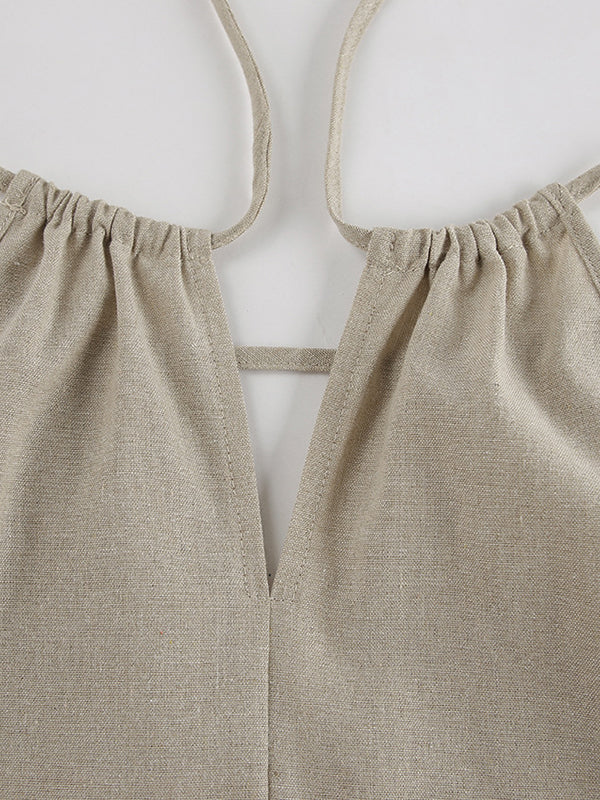 Gilet ample à col licou et pantalon taille haute élastique, ensemble deux pièces