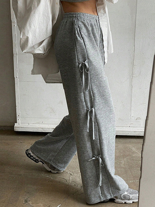 Pantalon ample taille haute, à cordon de serrage, à taille élastique, à empiècements, couleur unie