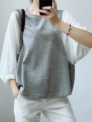 T-shirt ample effet deux pièces, à empiècements, à col rond
