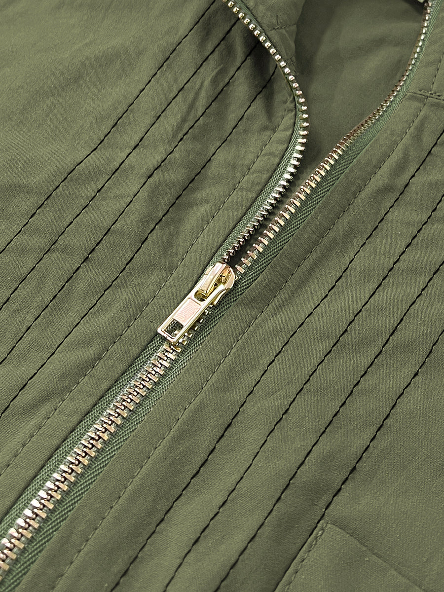 Robe longue à fermeture éclair, à poches, sans manches, taille haute, à col en V, couleur unie