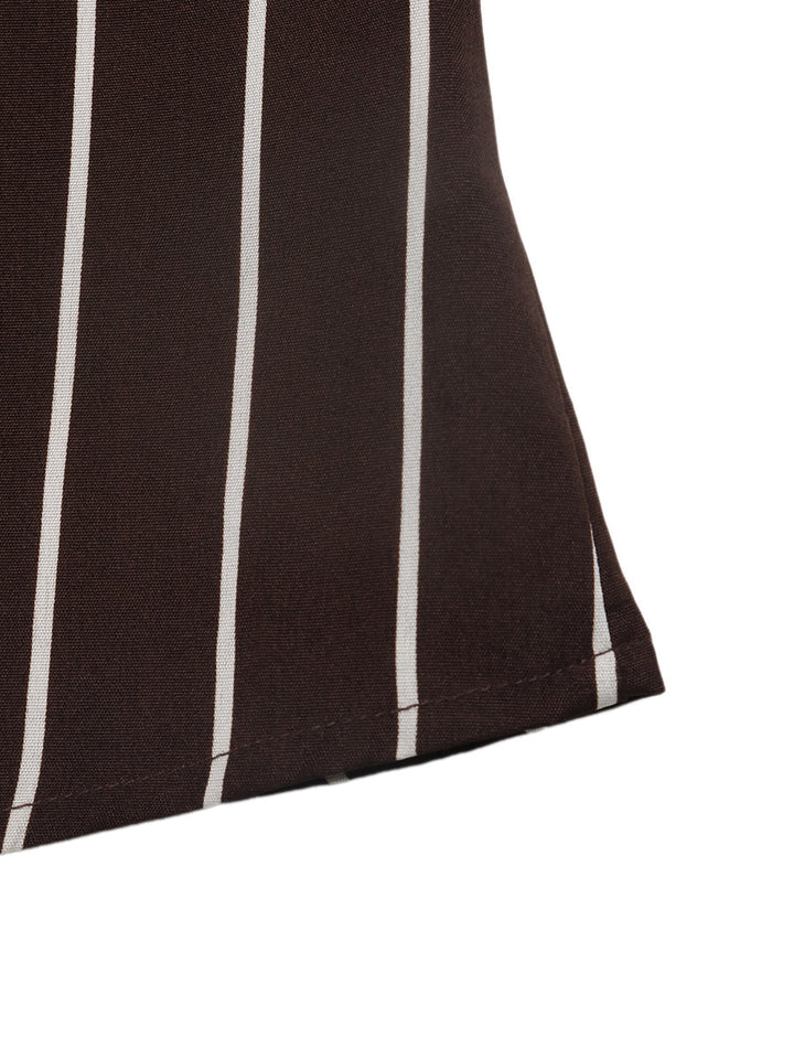 Robe chemise longue rayée fendue devant boutonnée avec ceinture, à manches trois-quarts, taille haute, à col revers
