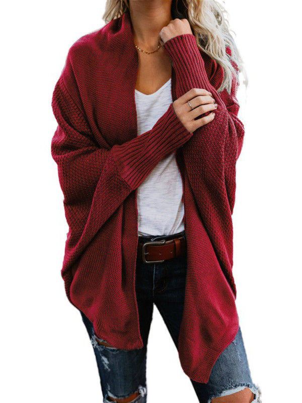 Cardigan décontracté ample à manches chauve-souris, couleur unie