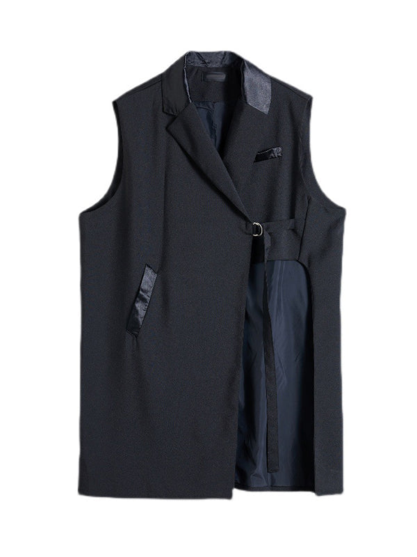 Gilet sans manches asymétrique noué à poches, à col cranté