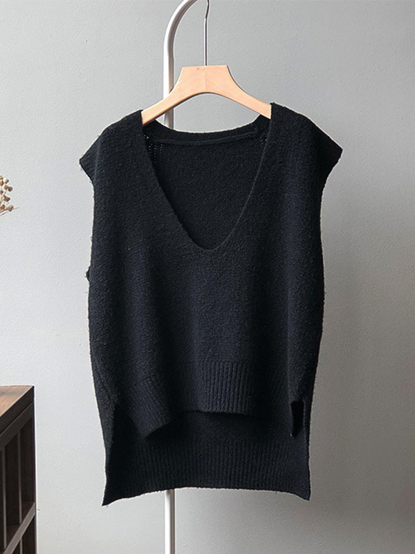 Gilet irrégulier à tricoter uni à col en V