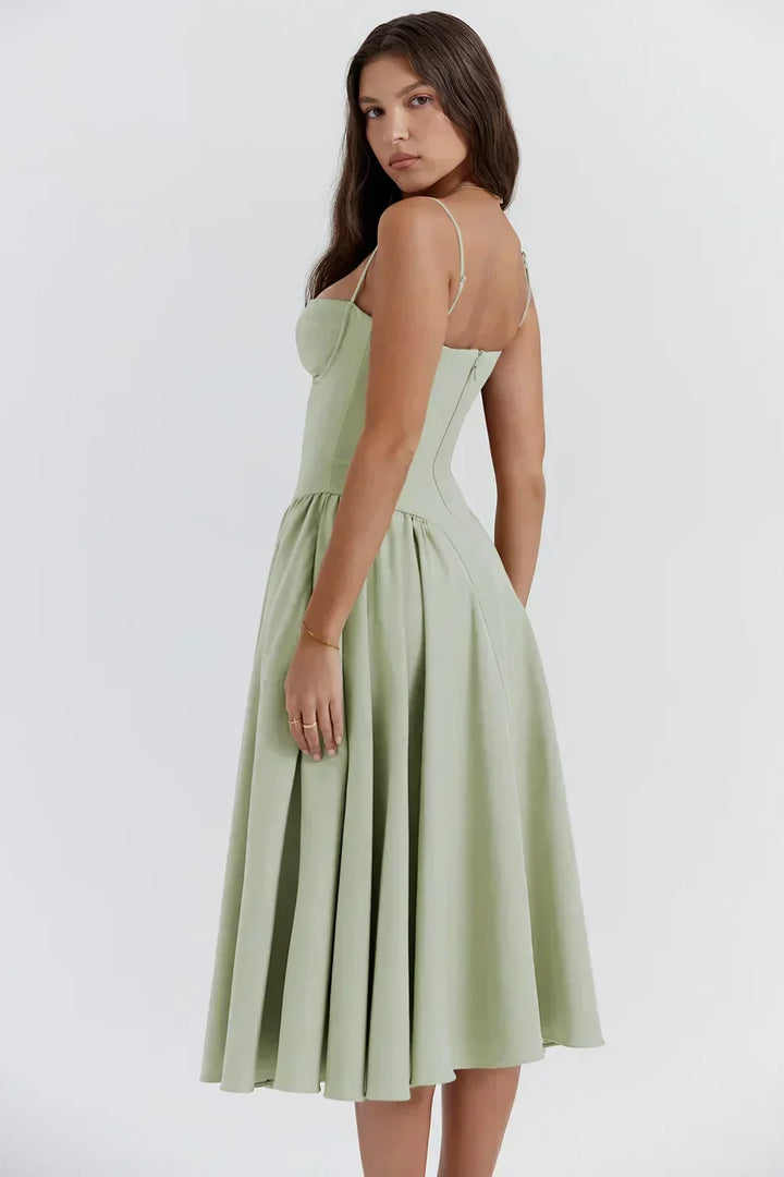 Nina - Robe midi sans manches en corset
